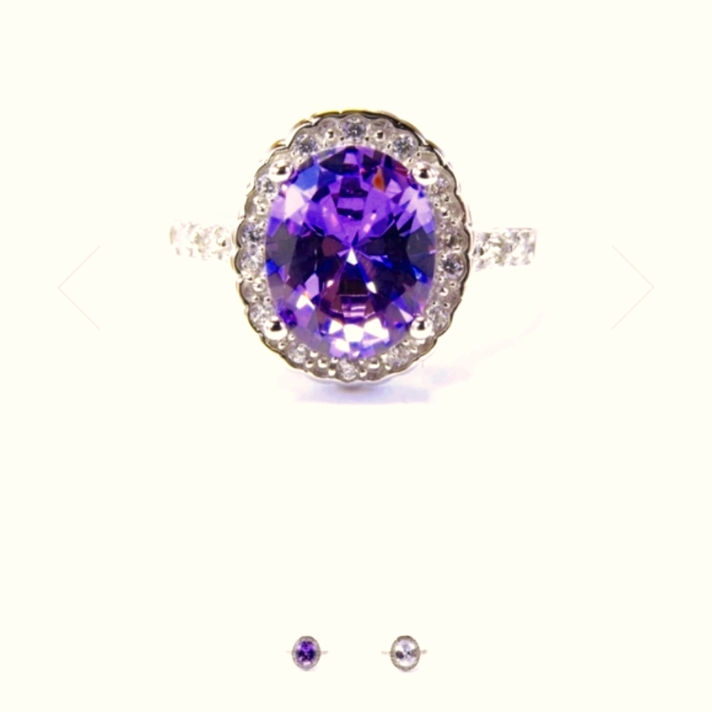 (6)Oval Halo Amythyst💜925 Silver Ring